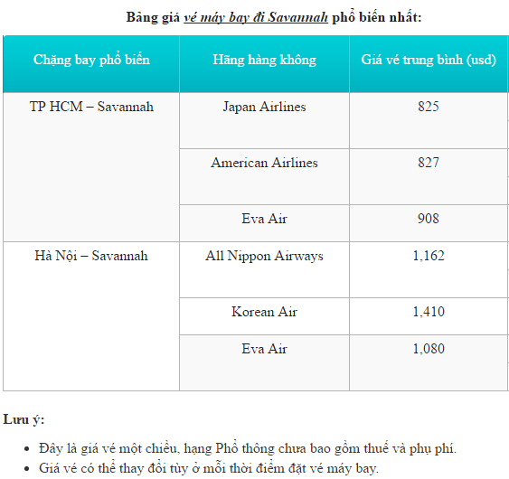 Giá vé máy bay đi Savannah cập nhật mới nhất bởi Asianaairline.vn_2